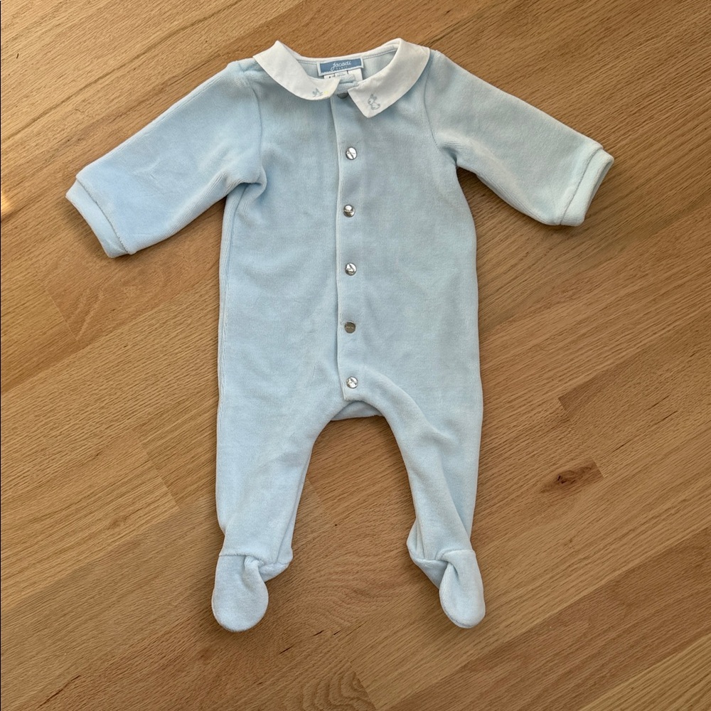 Jacadi Light Blue Velour Footed Onesie